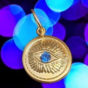 Gold Eye Pendant with Blue Gem